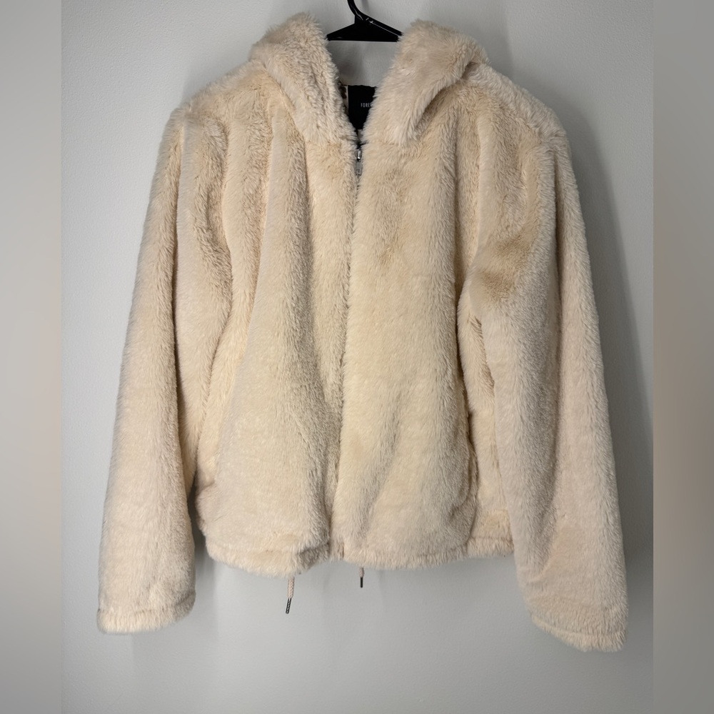 Forever 21 Cream/ white Faux Fur Teddy Jacket with hood